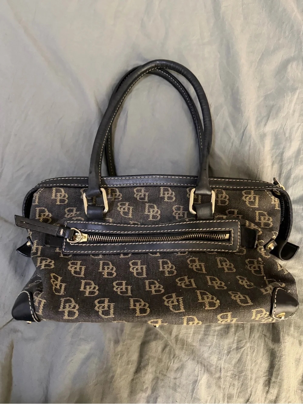 Dooney & Bourke Black and denim Signature Pocket Satchel vintage